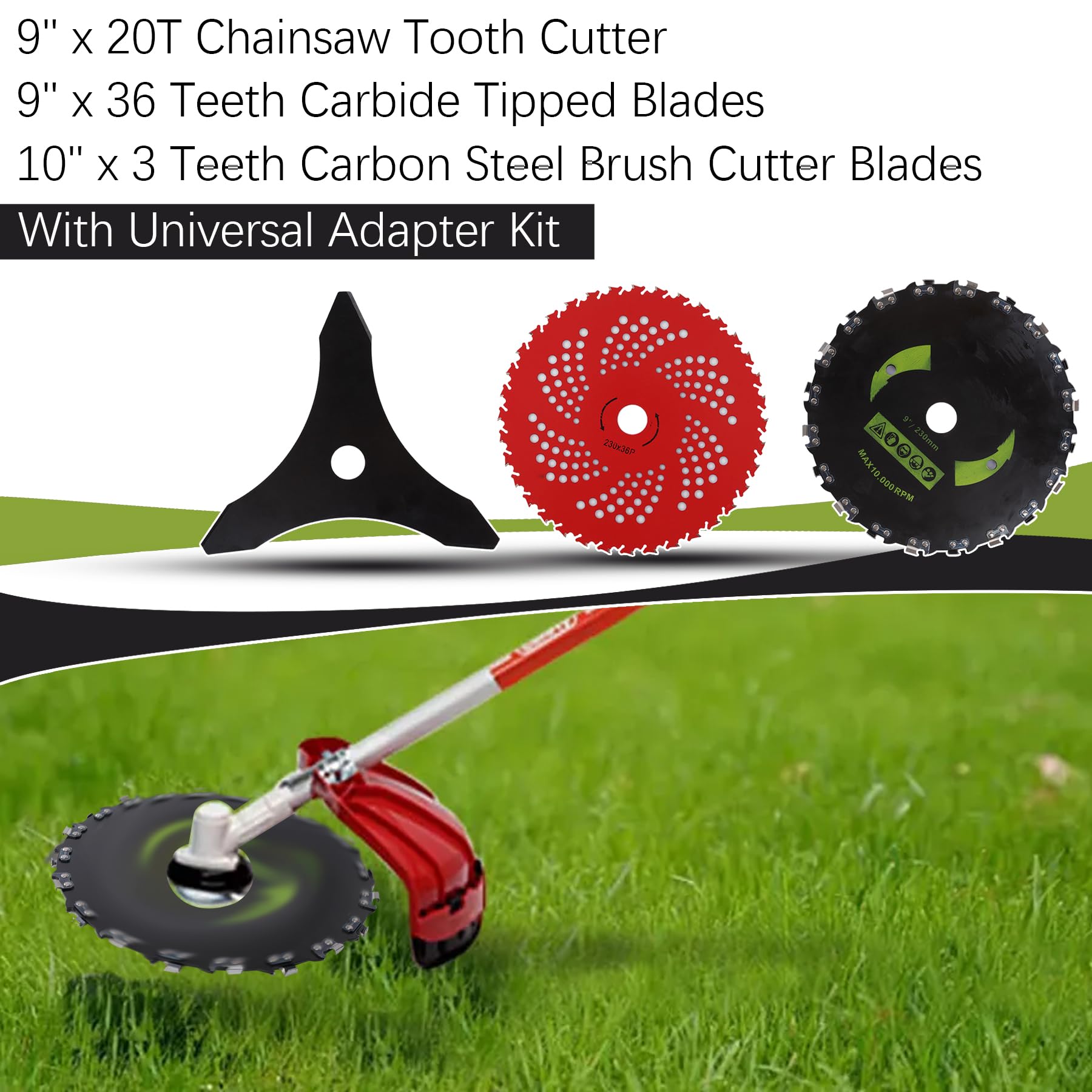 Stylemafia 10-inch 3-tooth carbon blade edge view showing sturdy steel for heavy grass clearing