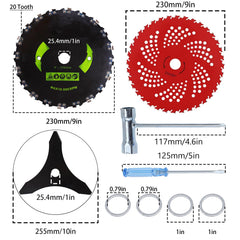 Stylemafia 9-inch 36-tooth carbide blade close-up showing tipped teeth for long-lasting cuts