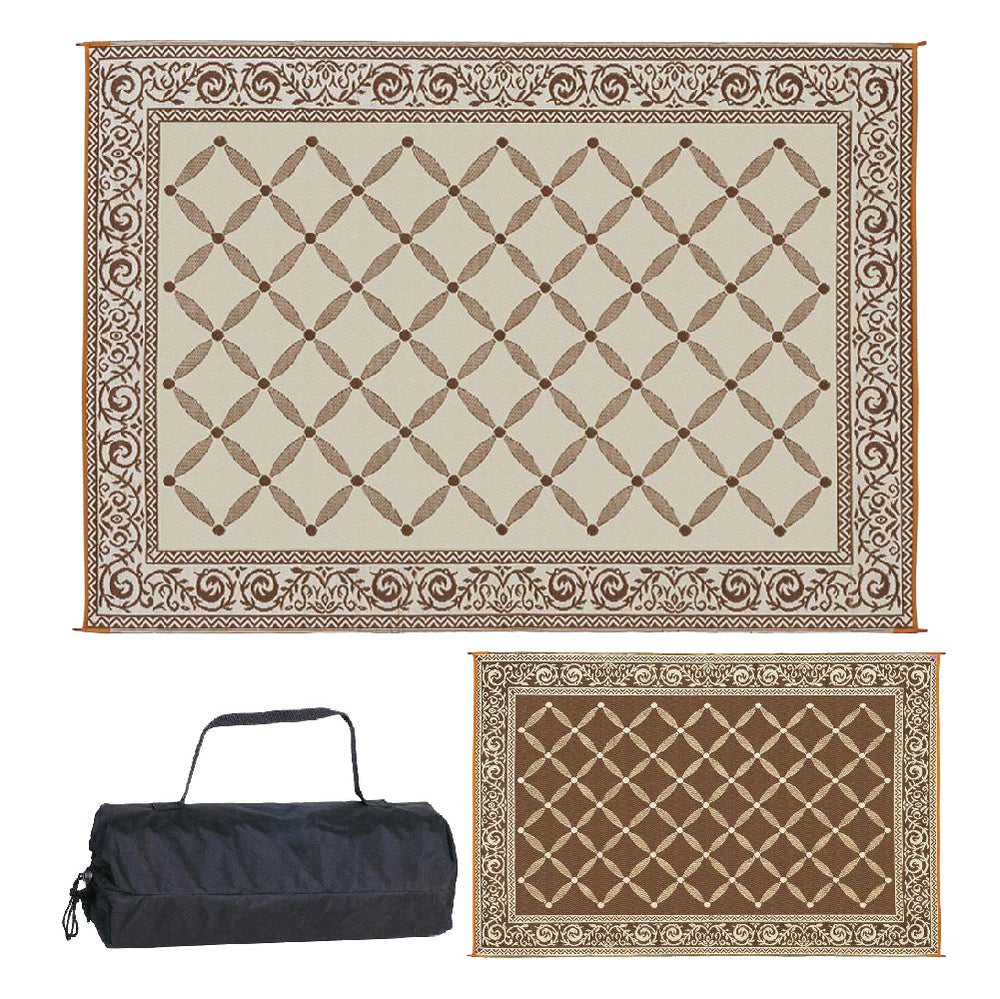Stylish Camping front view of reversible brown beige mat showing full layout and coverage