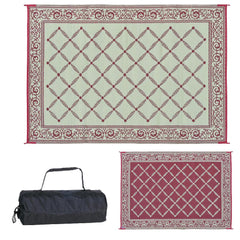 Stylish Camping front view burgundy beige mat showing full 6x9 coverage and easy layout