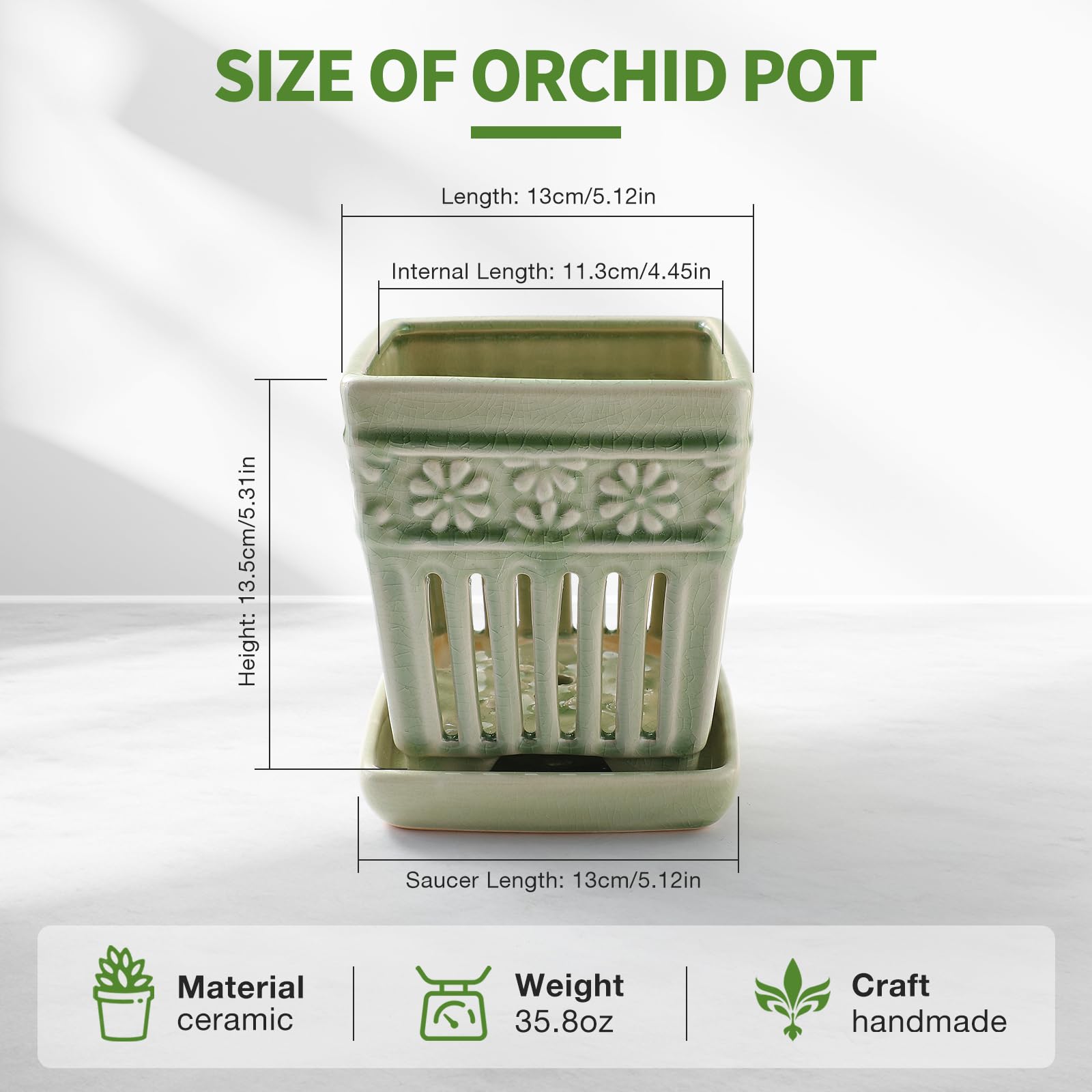 SUADEN pot held in hand to show true size and suitable scale for orchids