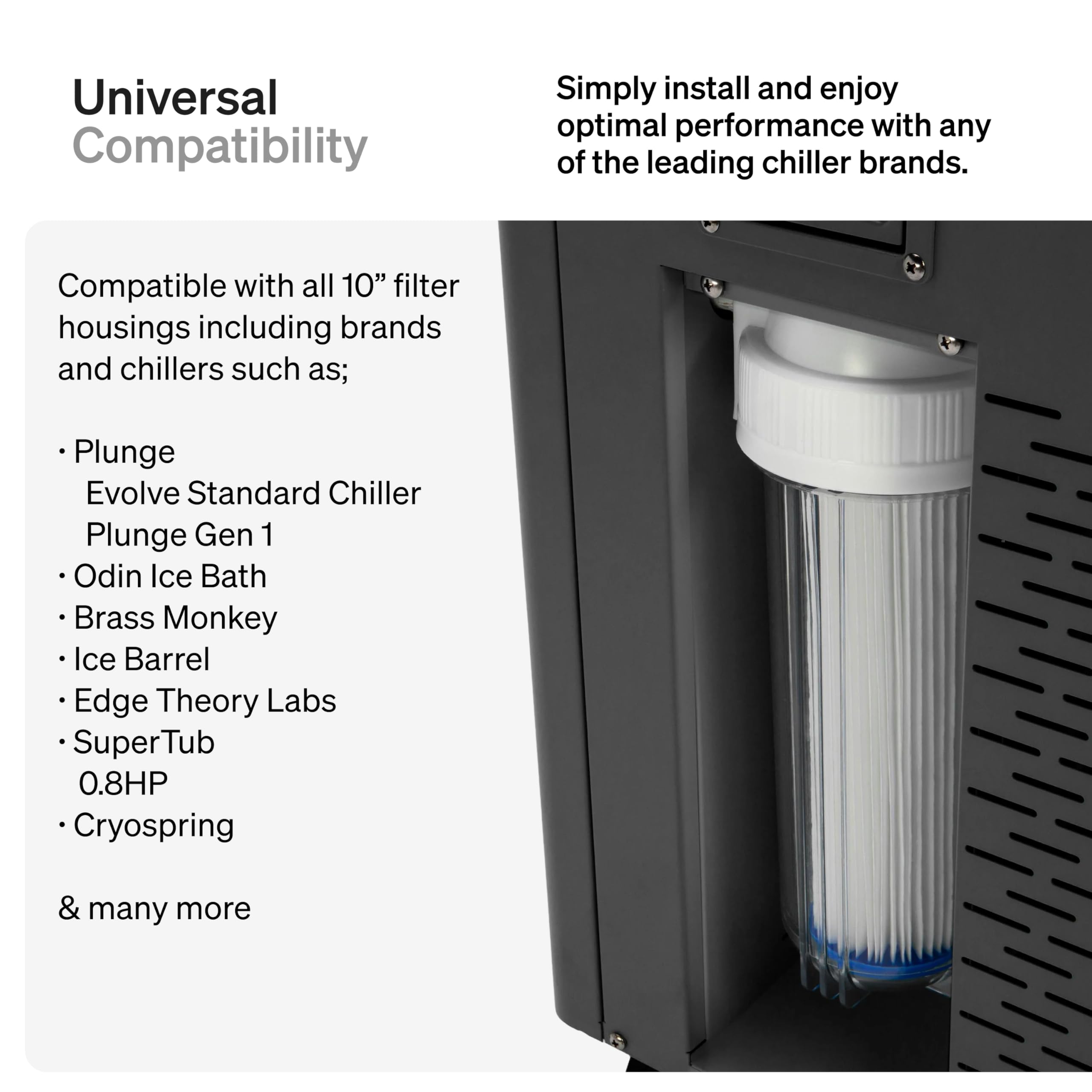 Submerge Ice Bath filter placed next to chiller unit illustrating fit and equipment protection