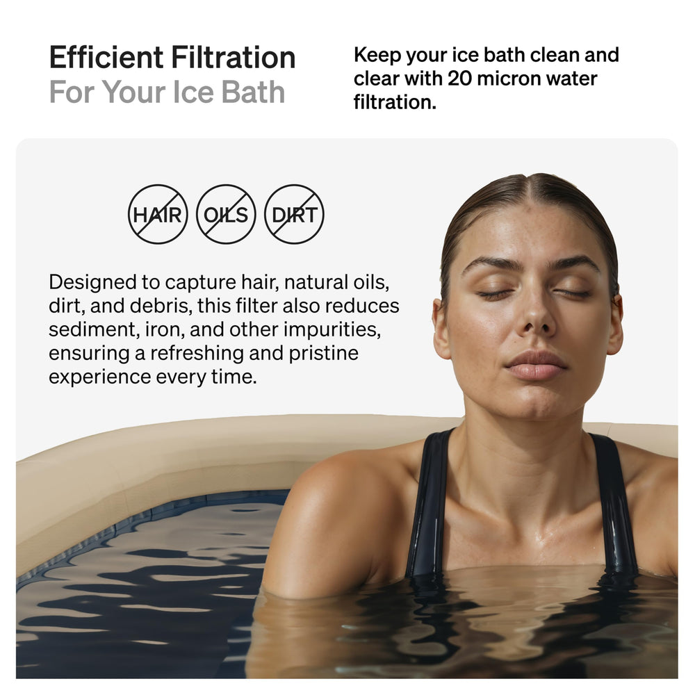 Submerge Ice Bath filter installed in a cold plunge chiller demonstrating easy fit and pump protection