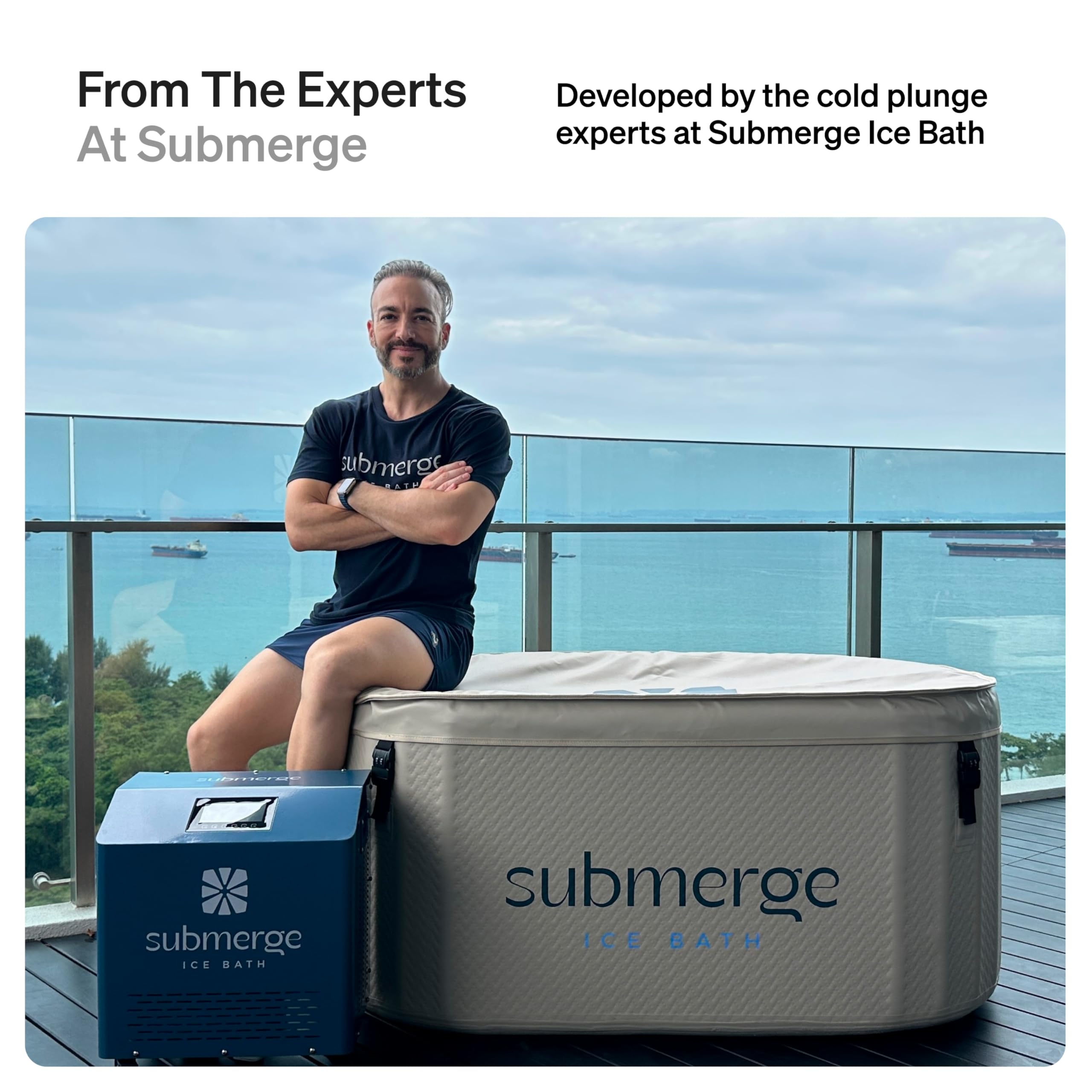 Submerge Ice Bath filter by a home plunge setup showing clean water and simplified maintenance benefit