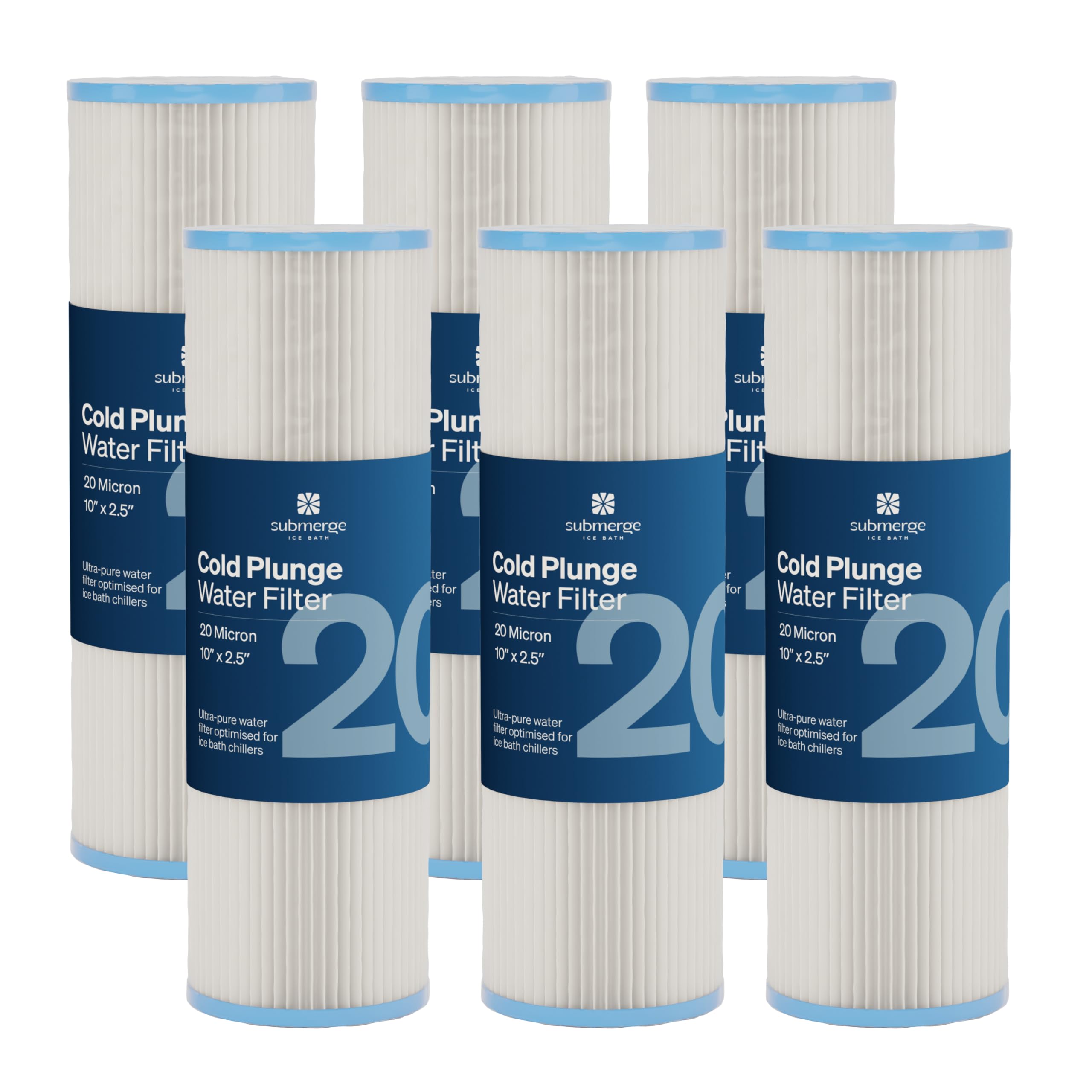 Submerge Ice Bath front packaging showing six-filter value pack and brand logo, assures ready replacements