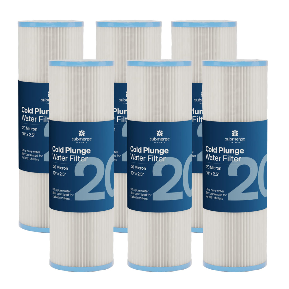 Submerge Ice Bath front packaging showing six-filter value pack and brand logo, assures ready replacements