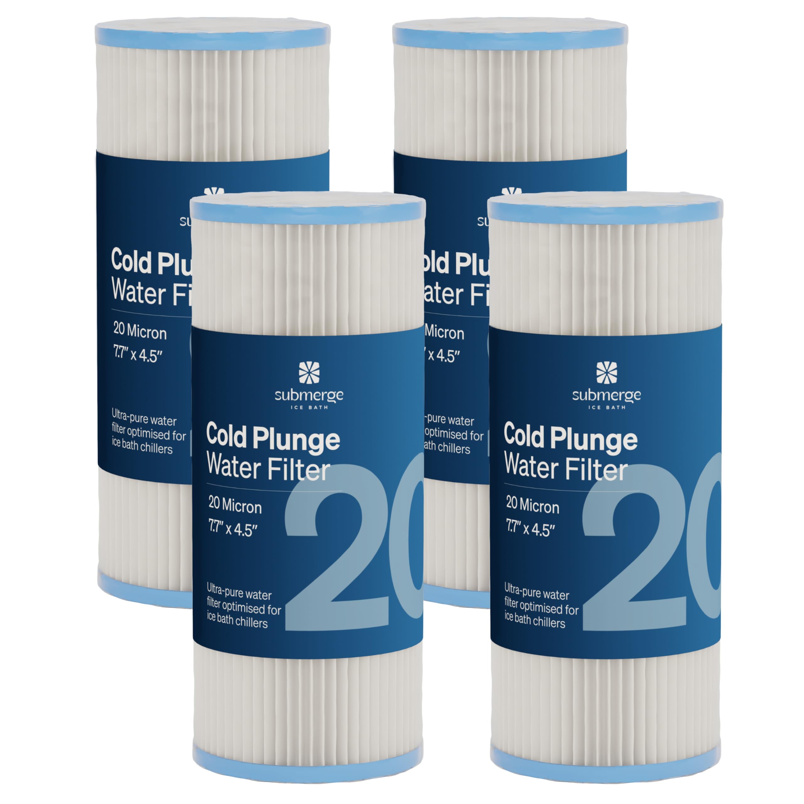 Submerge Ice Bath front view of four-pack filters showing hygienic packaging and ready-to-install benefit