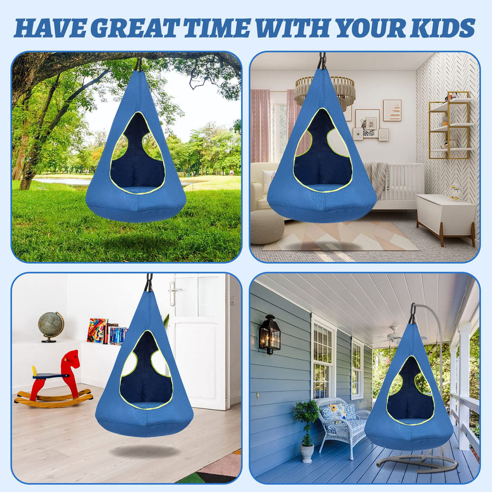 SUCHDECO child inside swing reading showing comfort and quiet play benefit