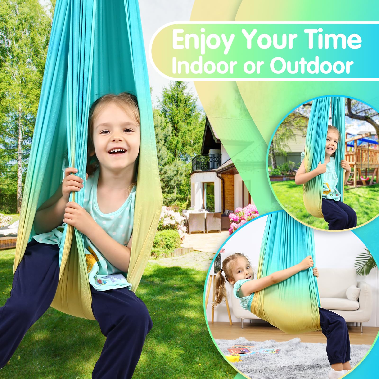 SUCHDECO swing mounted on porch showing indoor-outdoor versatile placement