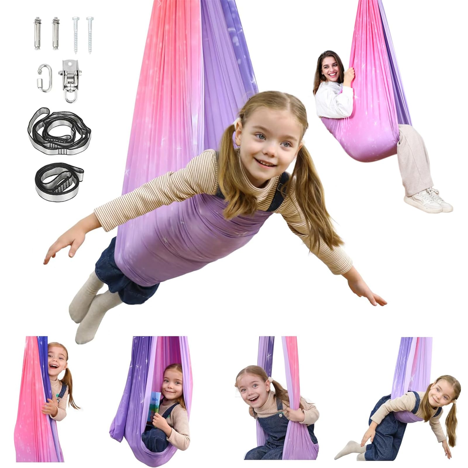 SUCHDECO sensory swing front view showing cocoon shape and calming space