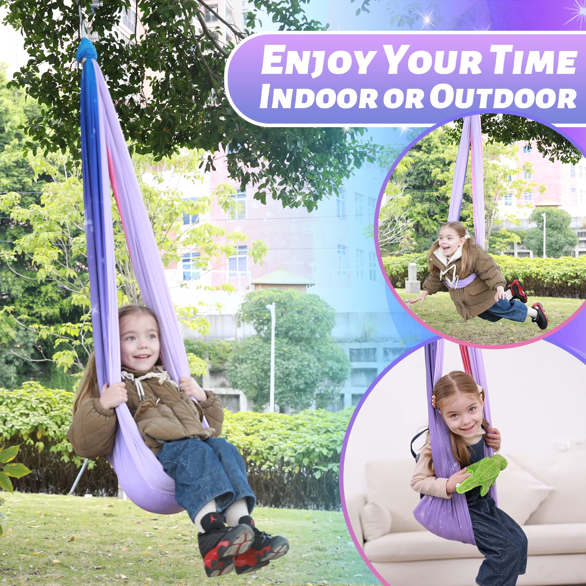 SUCHDECO swing in a playroom lifestyle illustrating comforting retreat benefit