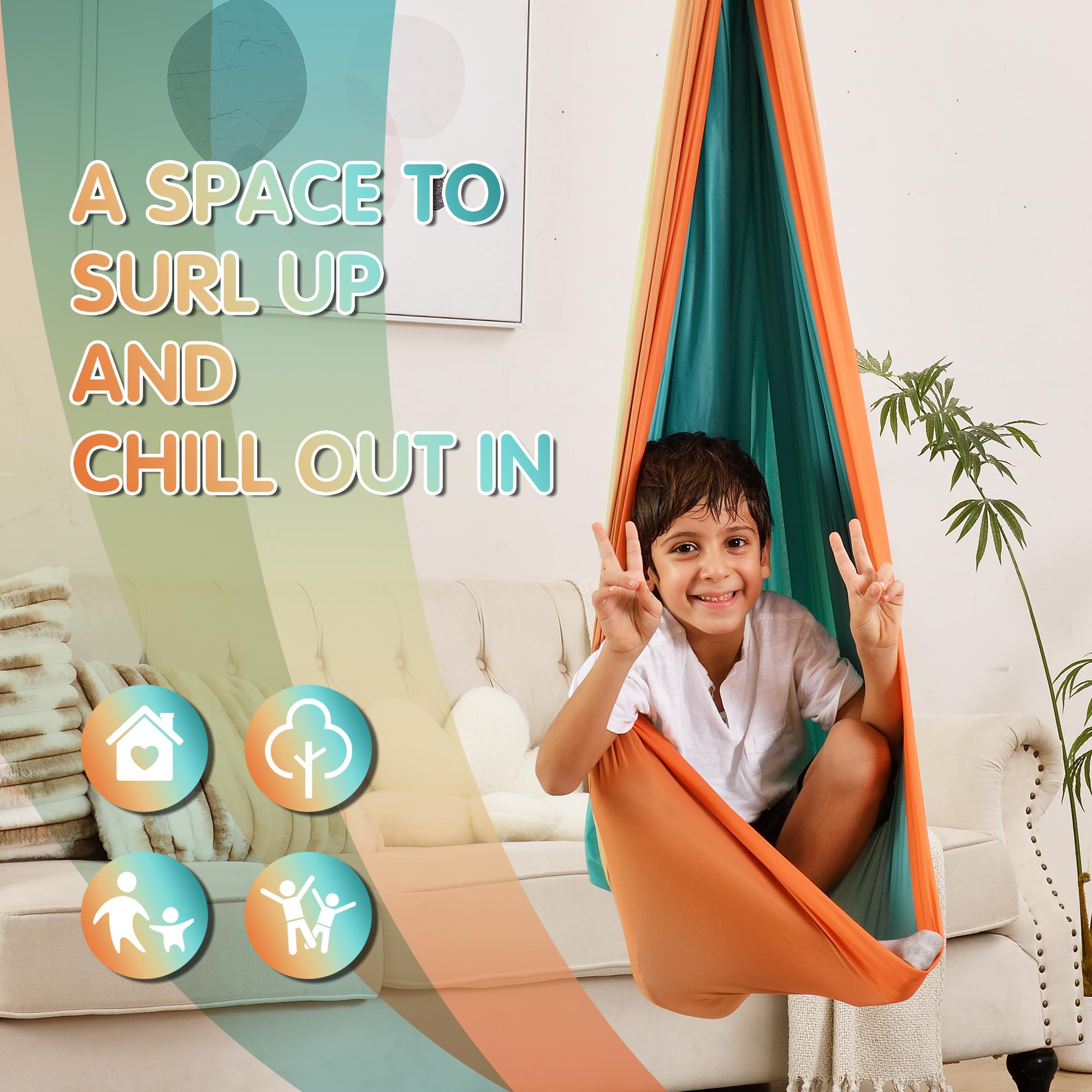 SUCHDECO lifestyle corner with swing showing cozy reading retreat