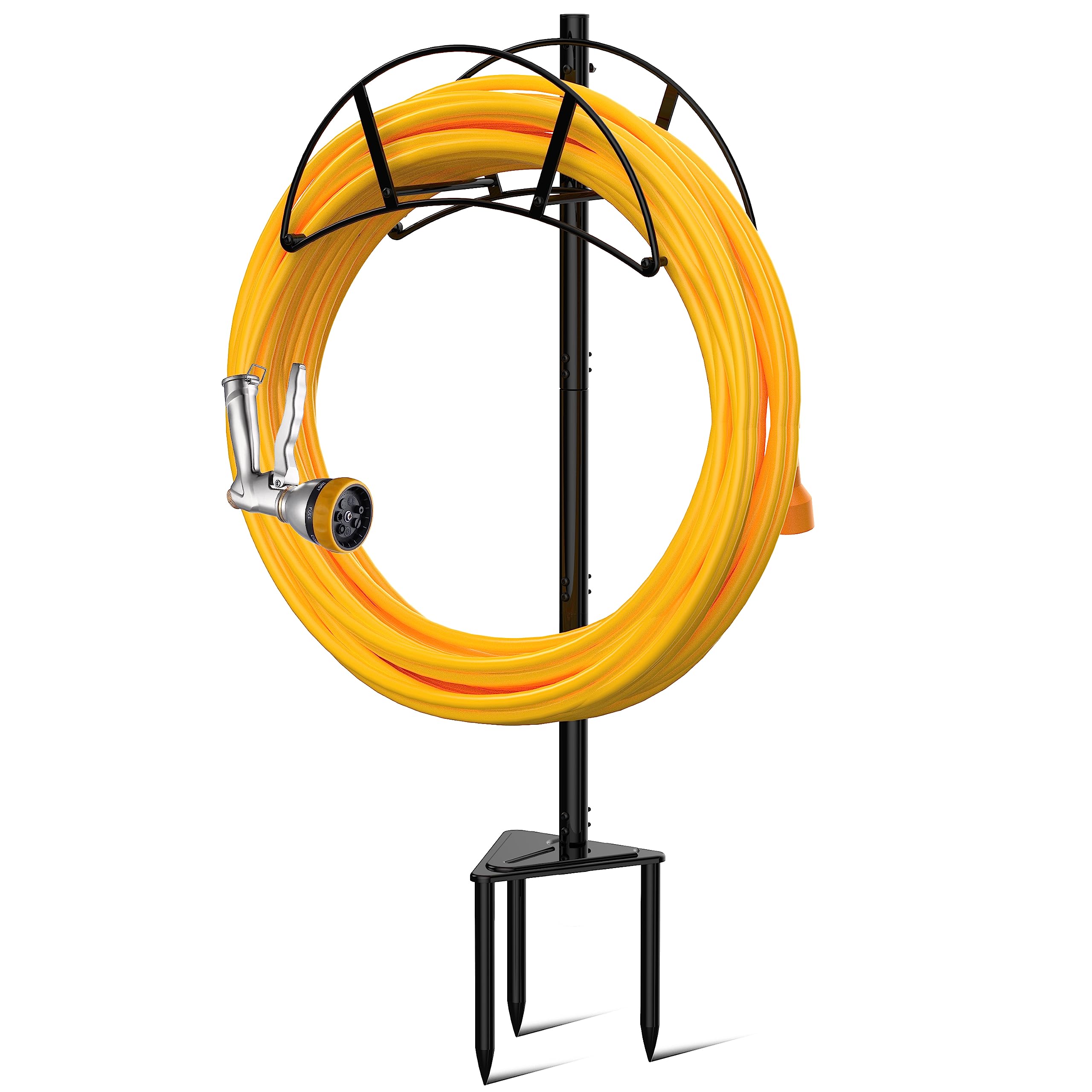 Suchek front view showing assembled black hose holder and neat storage benefit