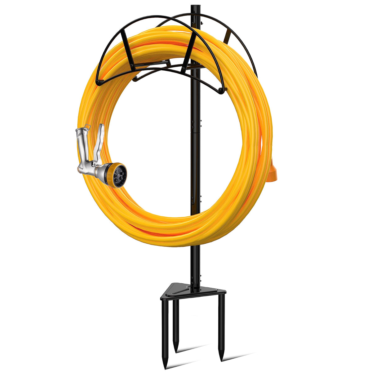Suchek front view showing assembled black hose holder and neat storage benefit