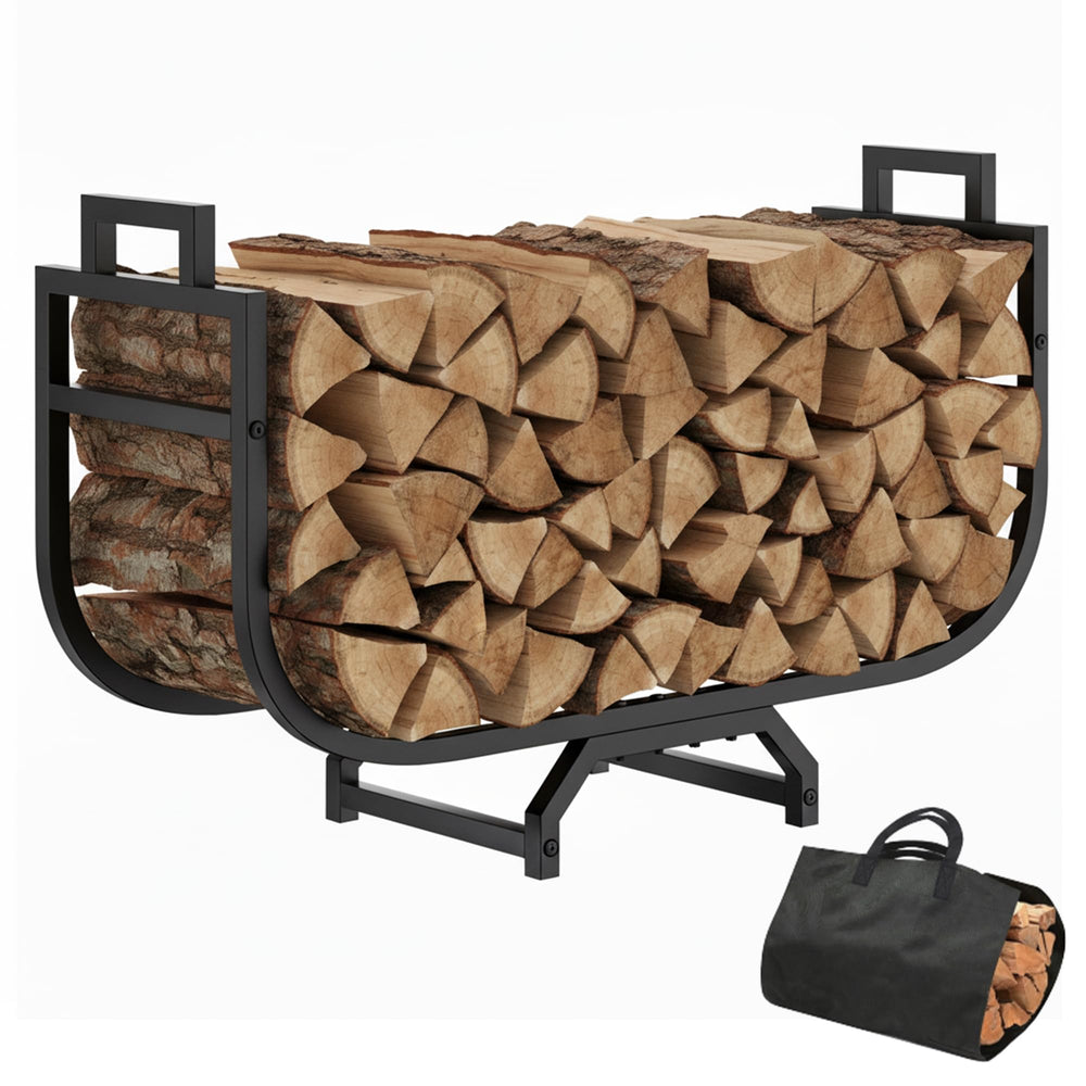 suchown front view of 34-inch firewood rack showing stable storage and neat stacking