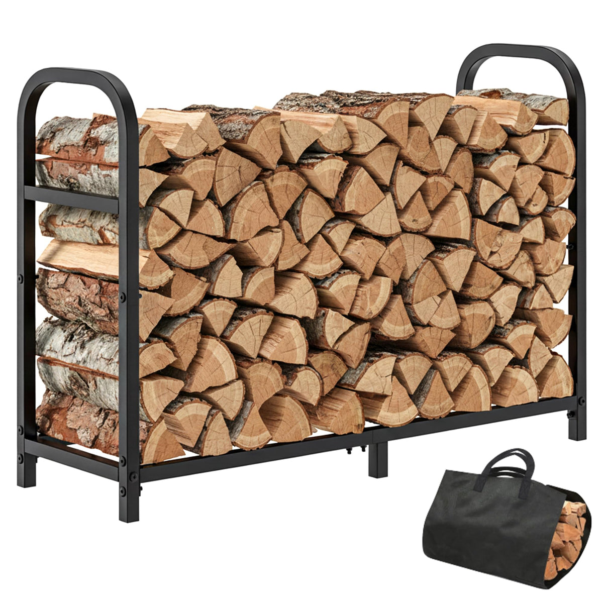 suchown front view of 34 inch firewood rack showing organized wood storage and clean look