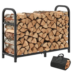 suchown front view of 34 inch firewood rack showing organized wood storage and clean look