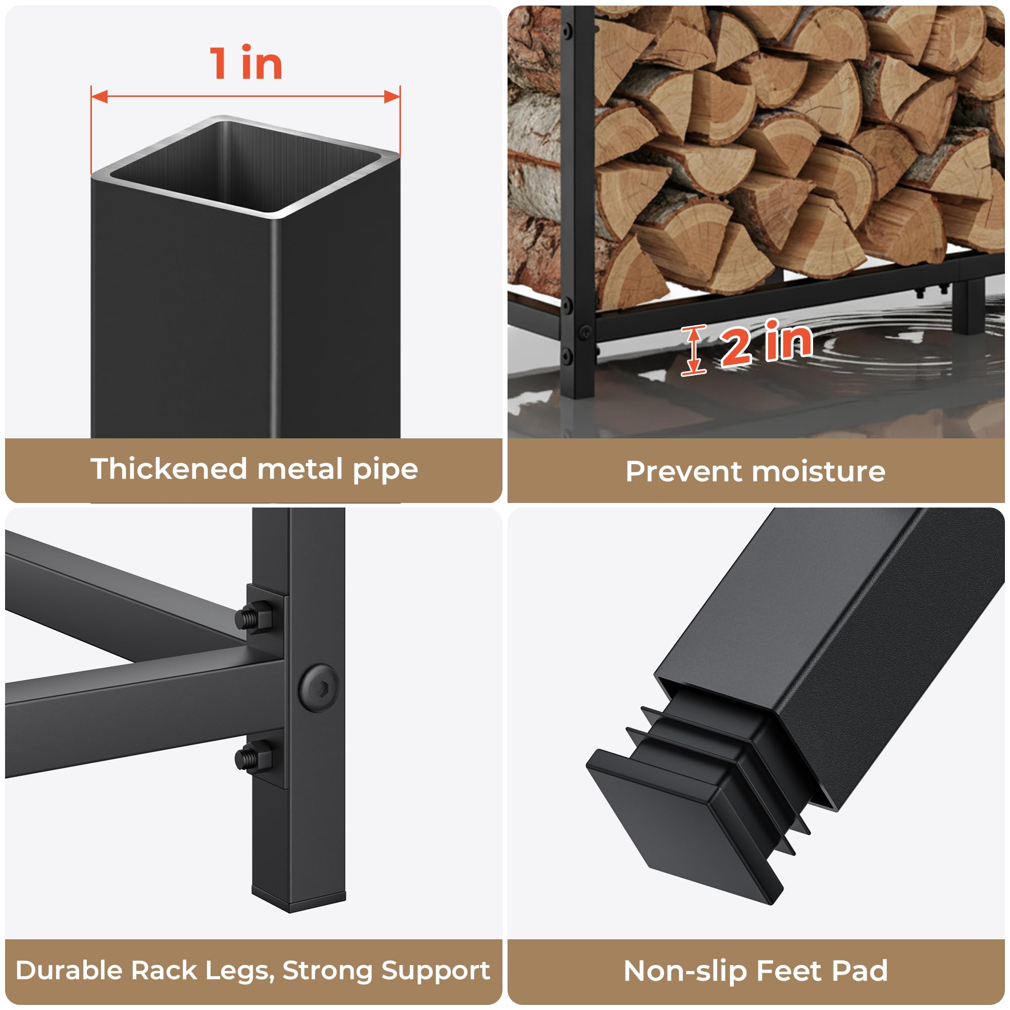 suchown rack placed beside a fireplace creating tidy, accessible firewood storage