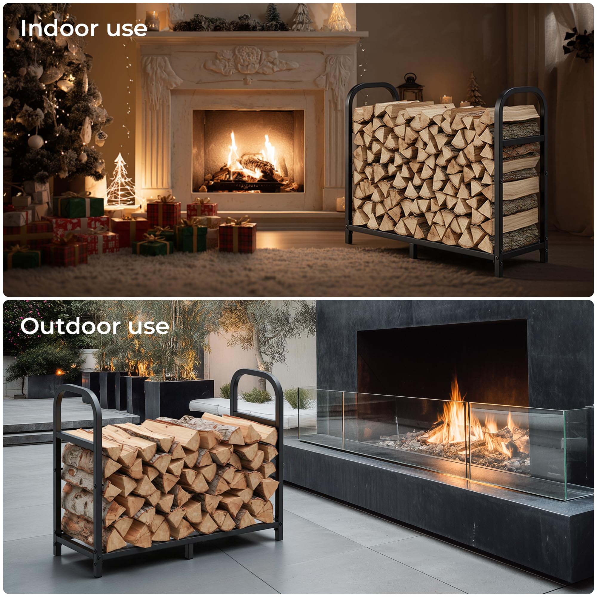suchown rack next to a standard log for scale showing compact 34 inch capacity