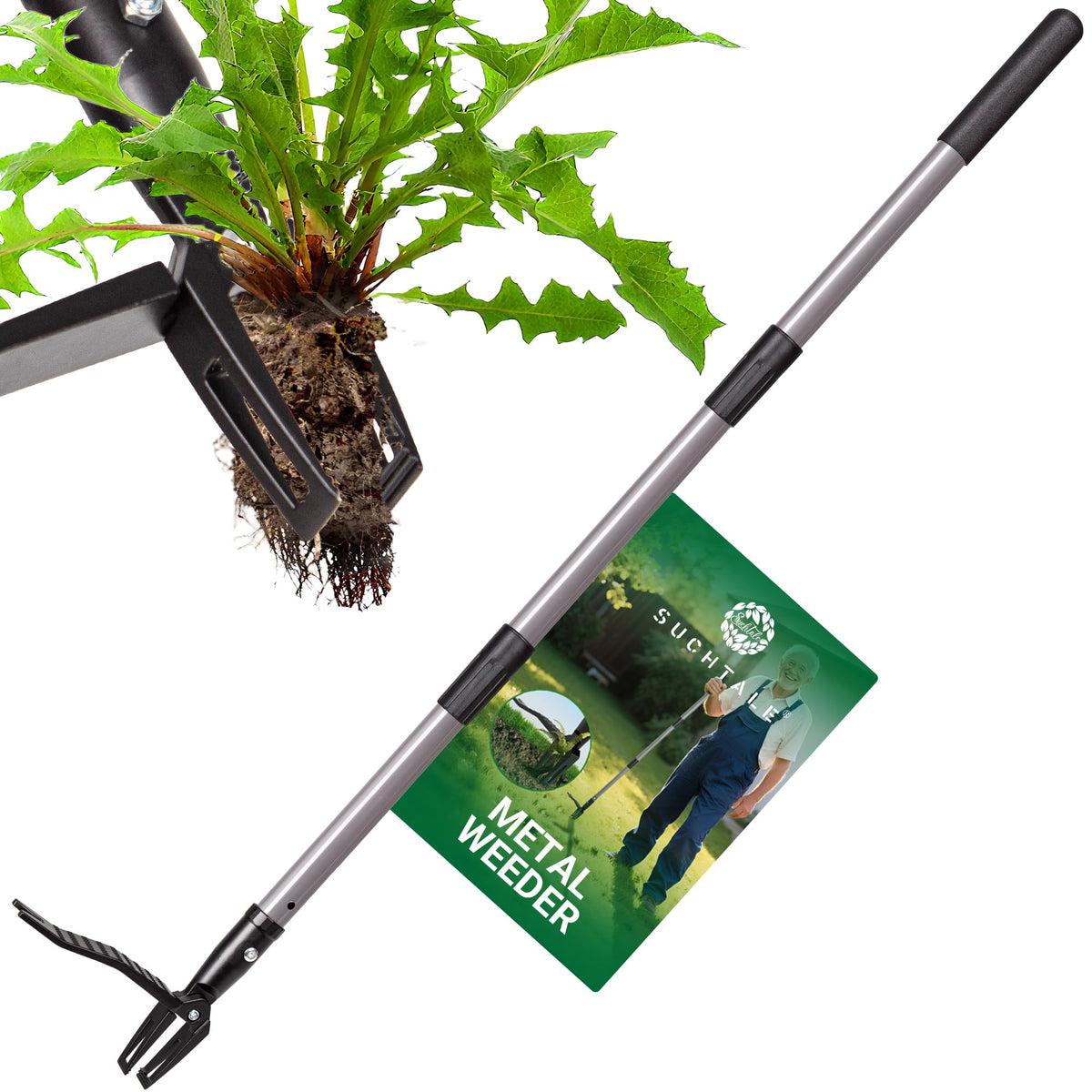 Suchtale front view of 46 inch weed puller showing full tool for easier weeding