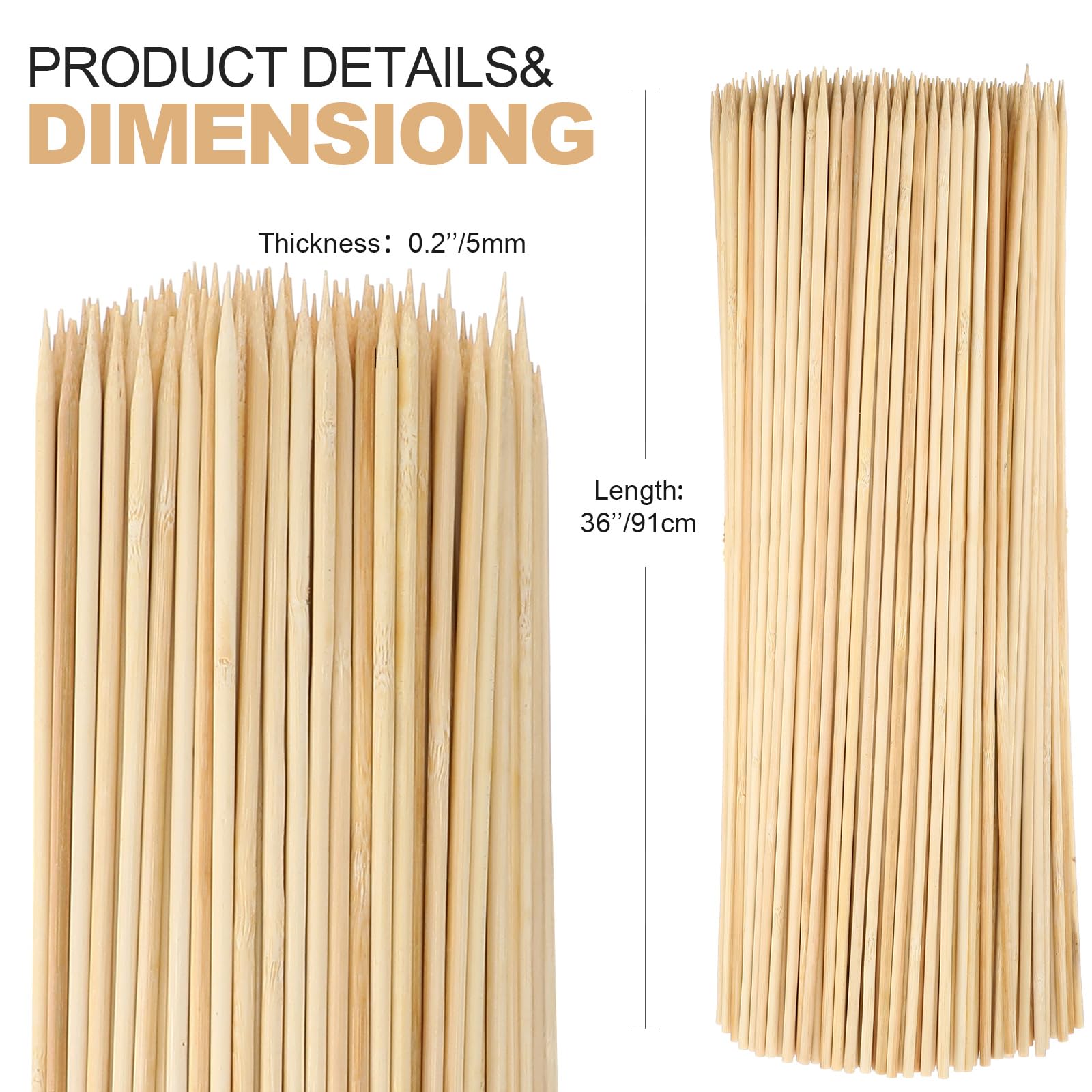 Suclain skewers beside ruler demonstrating 36-inch length for safer roasting
