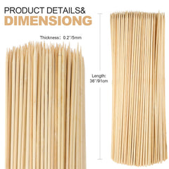 Suclain skewers beside ruler demonstrating 36-inch length for safer roasting