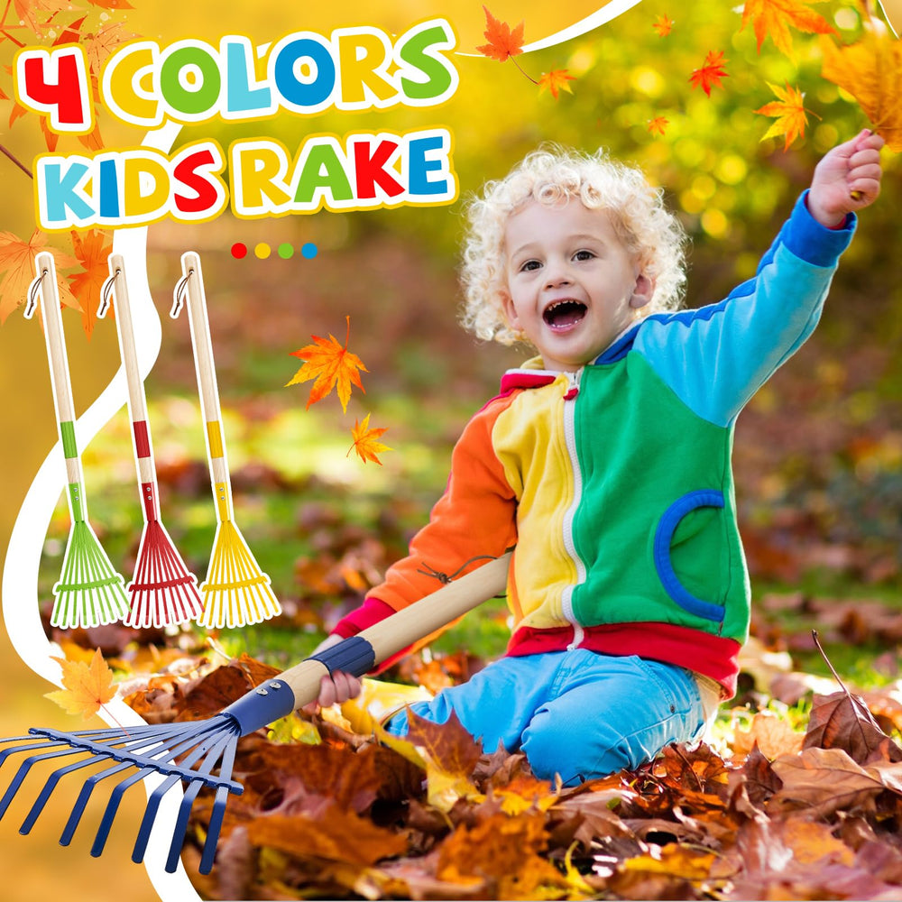 Suclain rakes in use child raking leaves encouraging outdoor activity