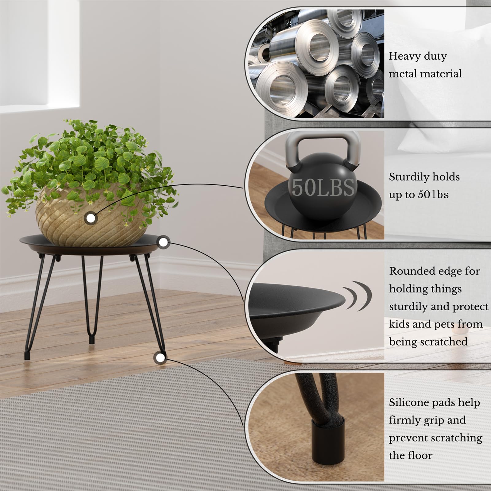 SUEH DESIGN stand holding a potted plant in a living room for elevated display