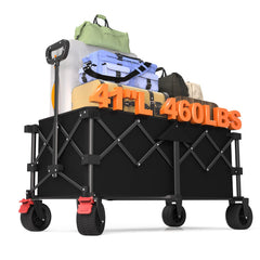 Suemoss front view expanded wagon showing large cargo and stability