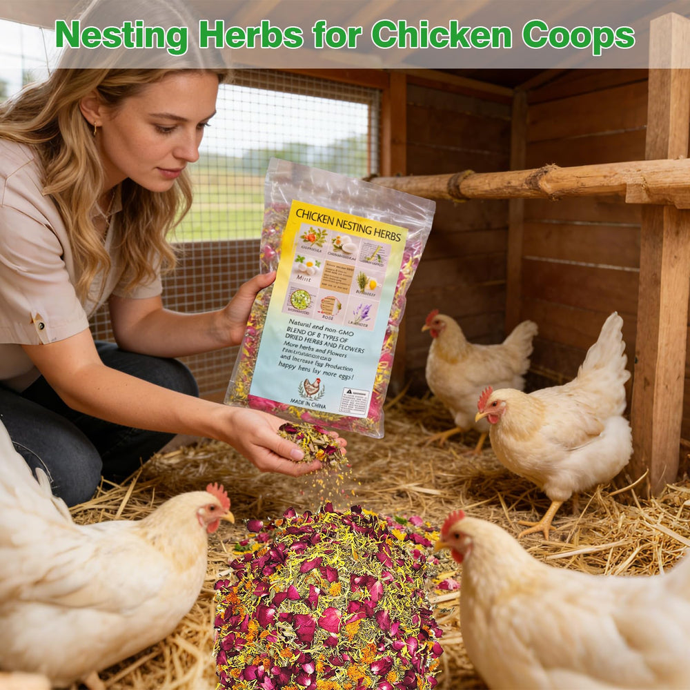 Suicatene in a tidy backyard coop scene promoting a fresher nesting area