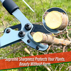 SUIZAN loppers cutting a branch demonstrating efficient anvil pruning power