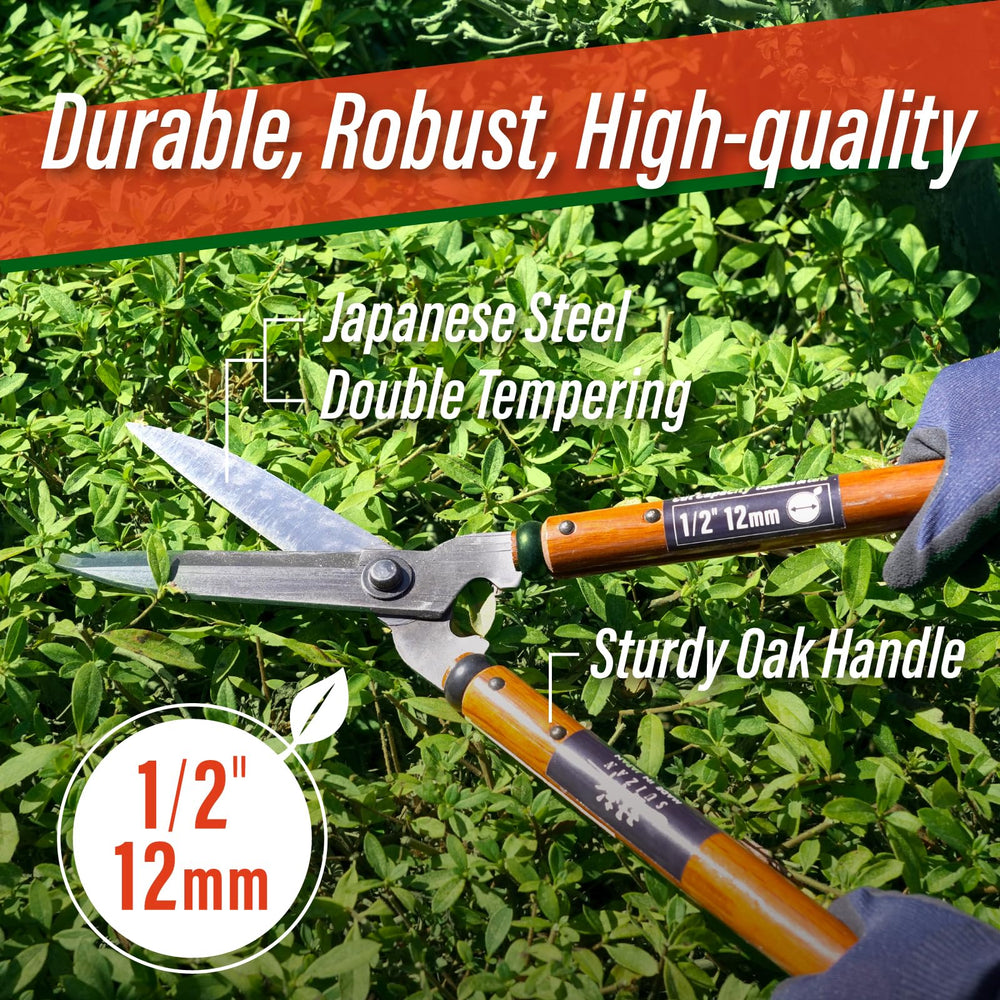 SUIZAN blade edge beside ruler showing scale and capacity for half-inch branches