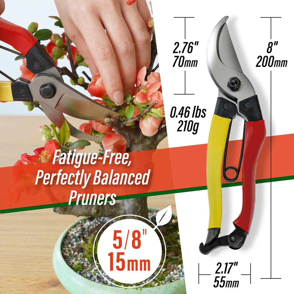 SUIZAN pruning shears on a garden bench illustrating everyday garden use