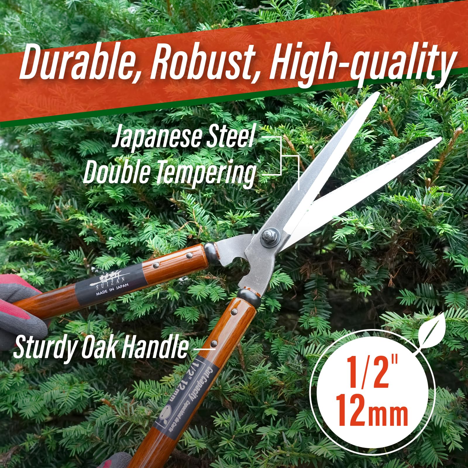 SUIZAN shears next to ruler showing 22.6" length for reach and control