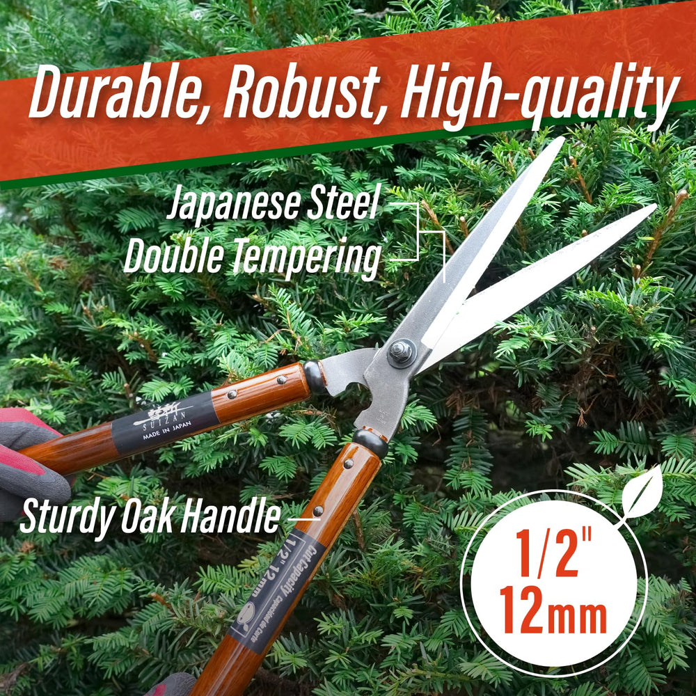 SUIZAN shears next to ruler showing 22.6" length for reach and control