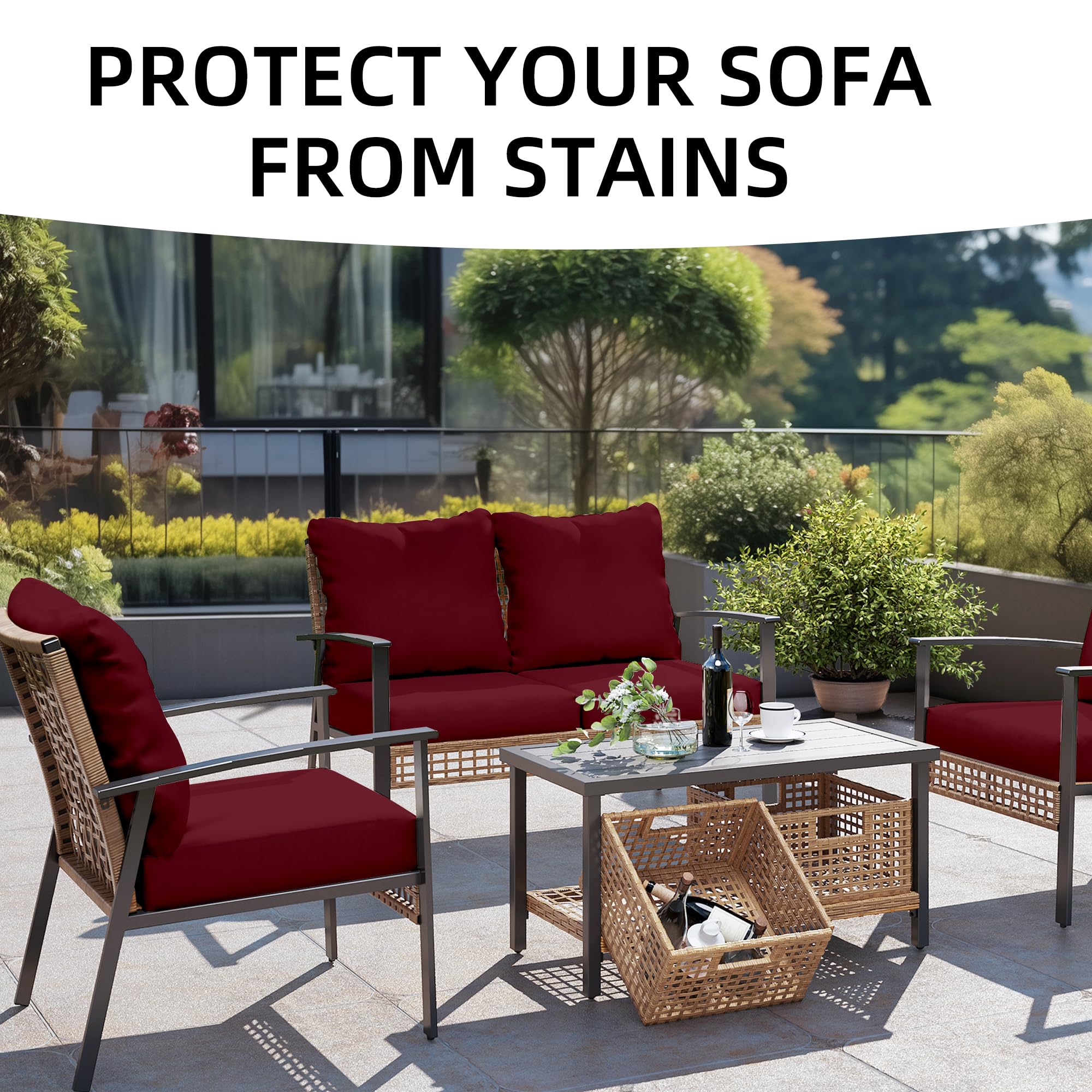 SUKAIKEQA cover fitted on outdoor sofa illustrating refreshed look benefit