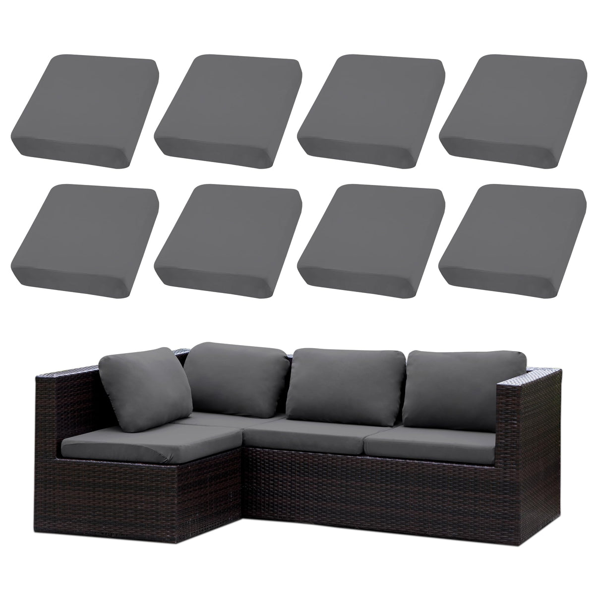 SUKAIKEQA front view showing eight cushion covers renewing sofa appearance