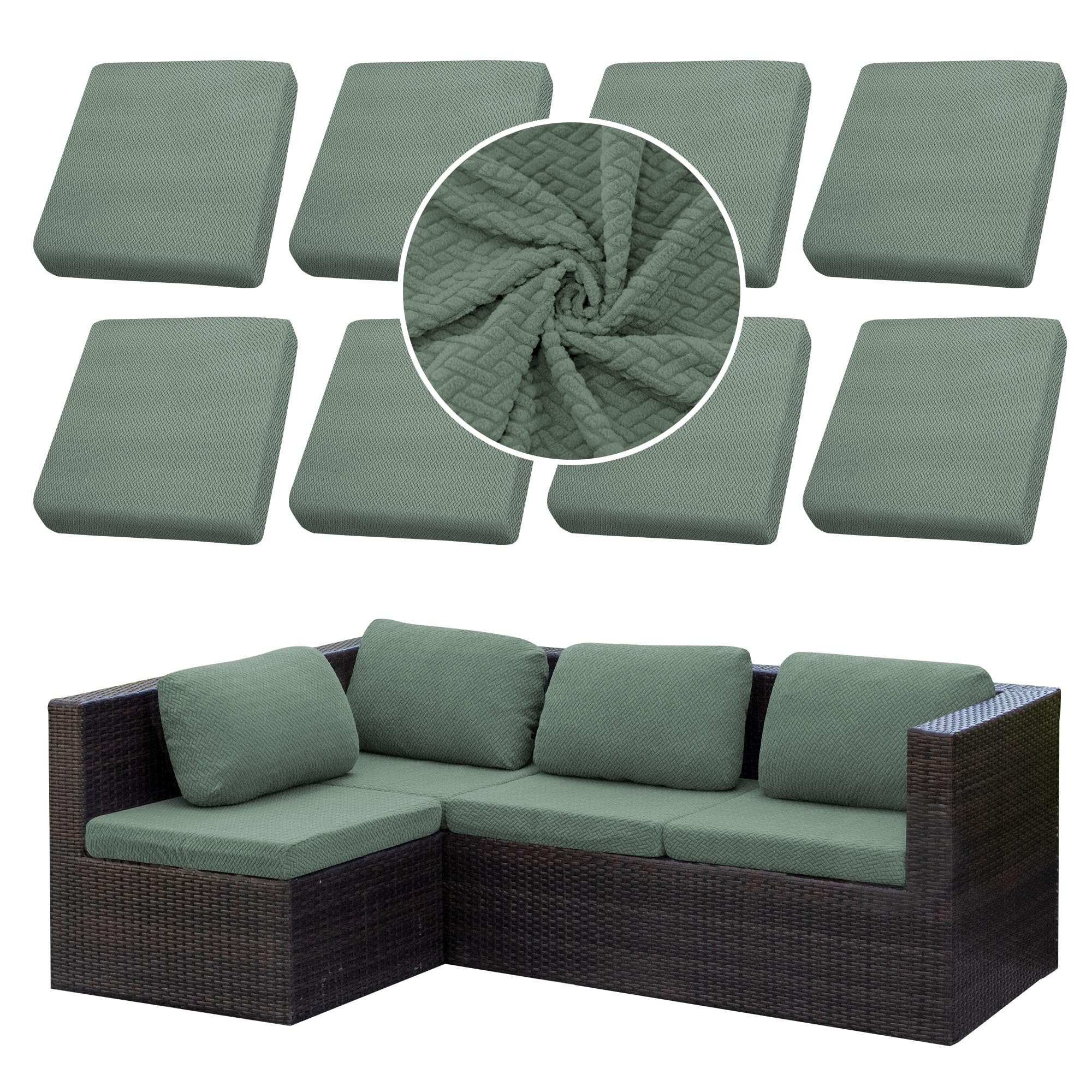 SUKAIKEQA front view of eight-piece outdoor cushion covers showing set benefits
