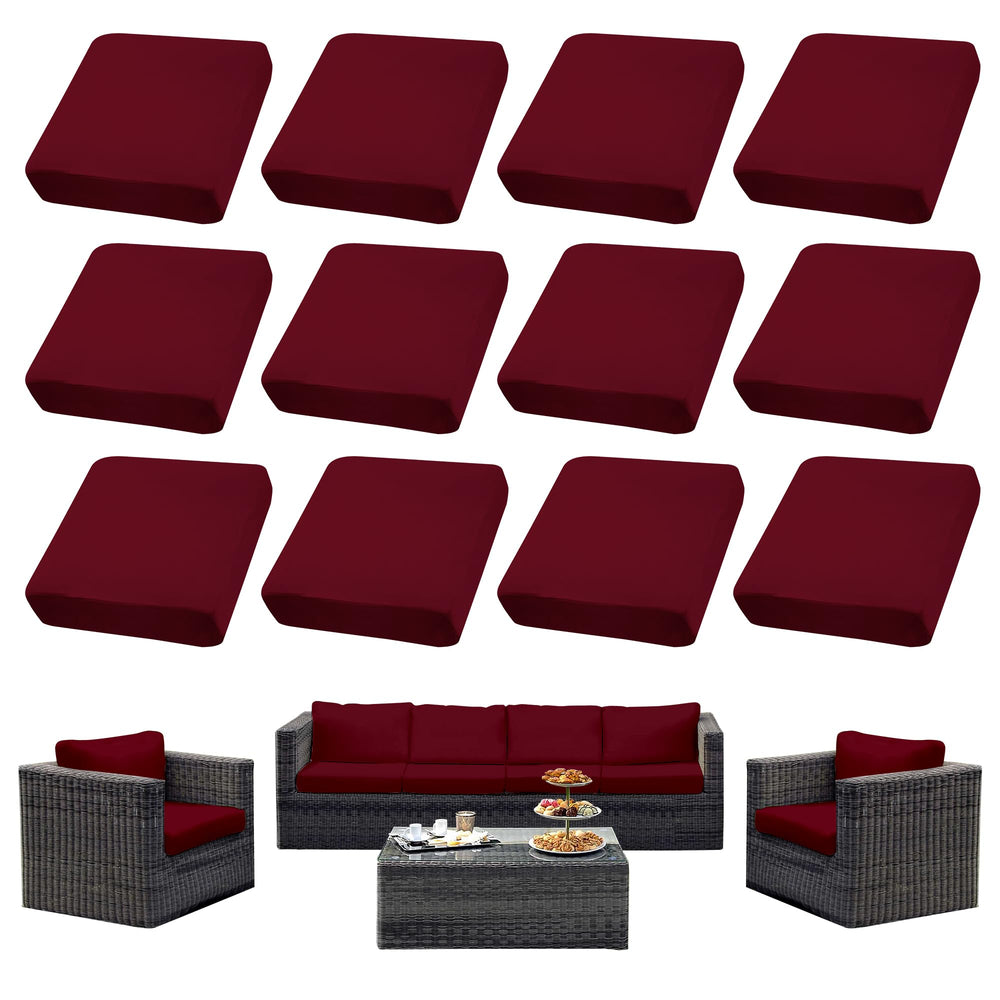 SUKAIKEQA front view of 14PCS patio cushion covers showing complete set and colors