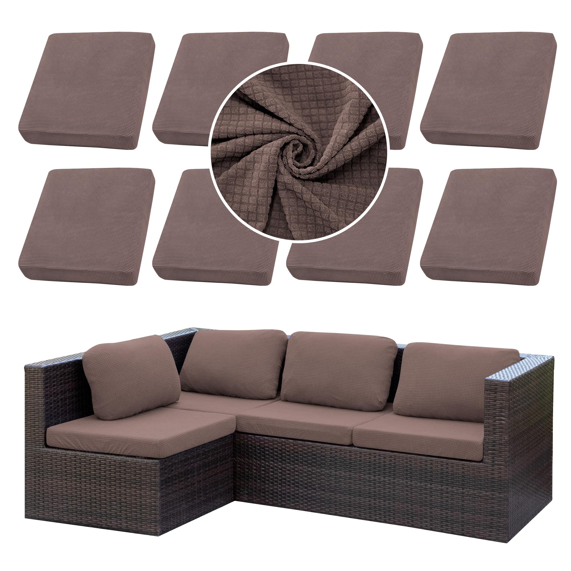SUKAIKEQA front view of eight-piece patio cover set showing colors and packaging, easy refresh