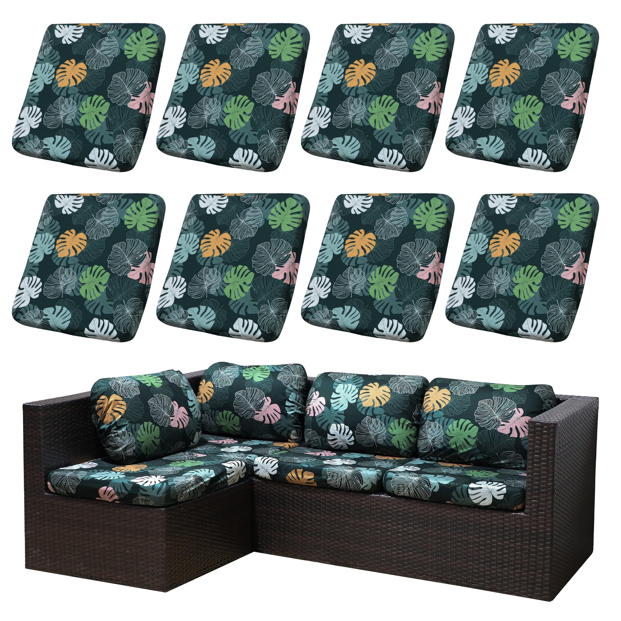 SUKAIKEQA front view of eight-piece patio cover set renewing outdoor sofa