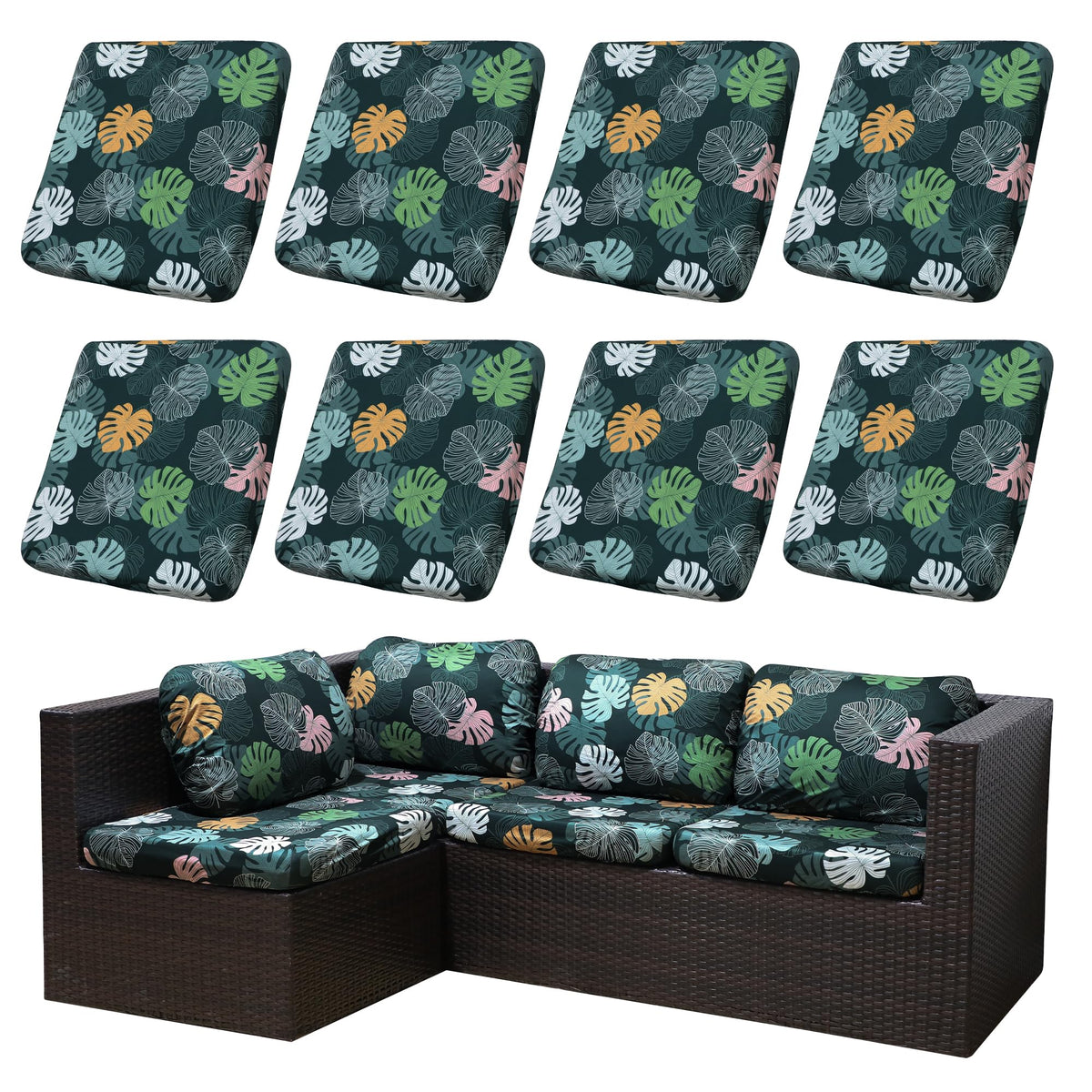 SUKAIKEQA front view of eight-piece patio cover set renewing outdoor sofa