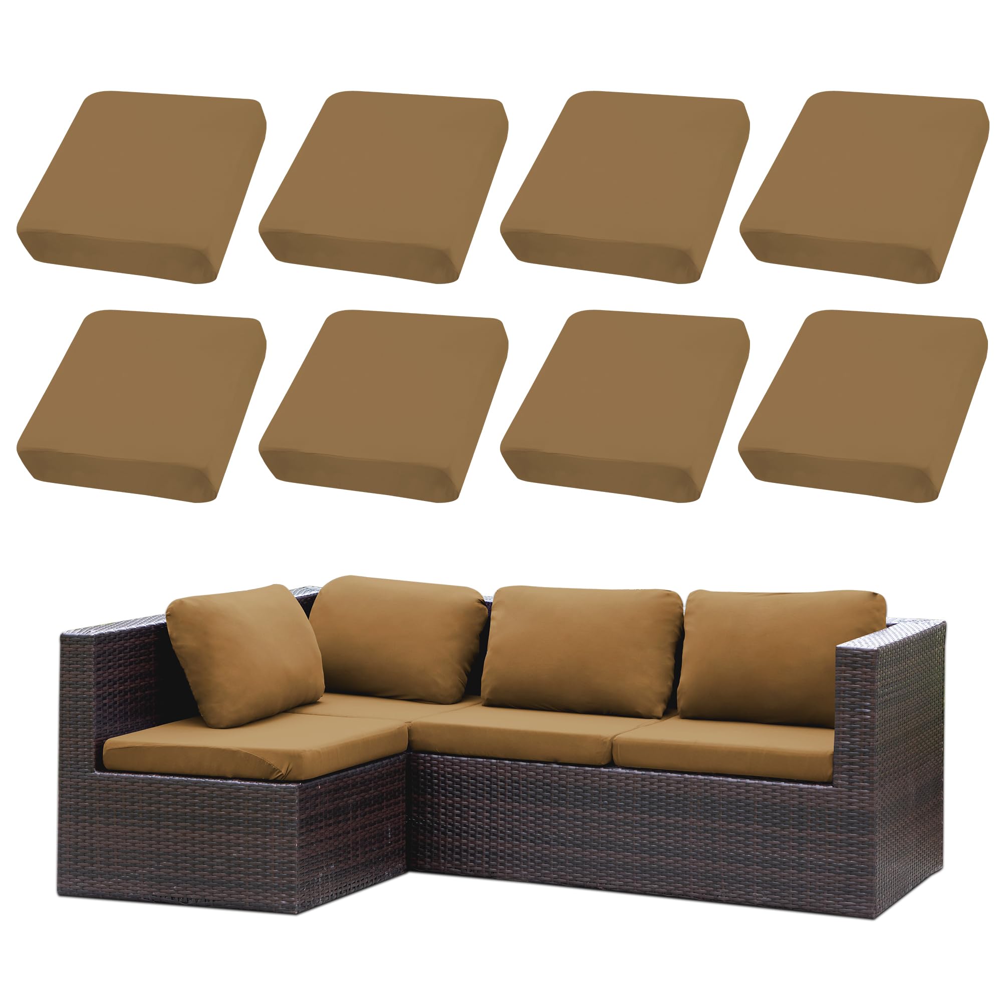 SUKAIKEQA front view on outdoor sofa showing refreshed cushions and neat fit