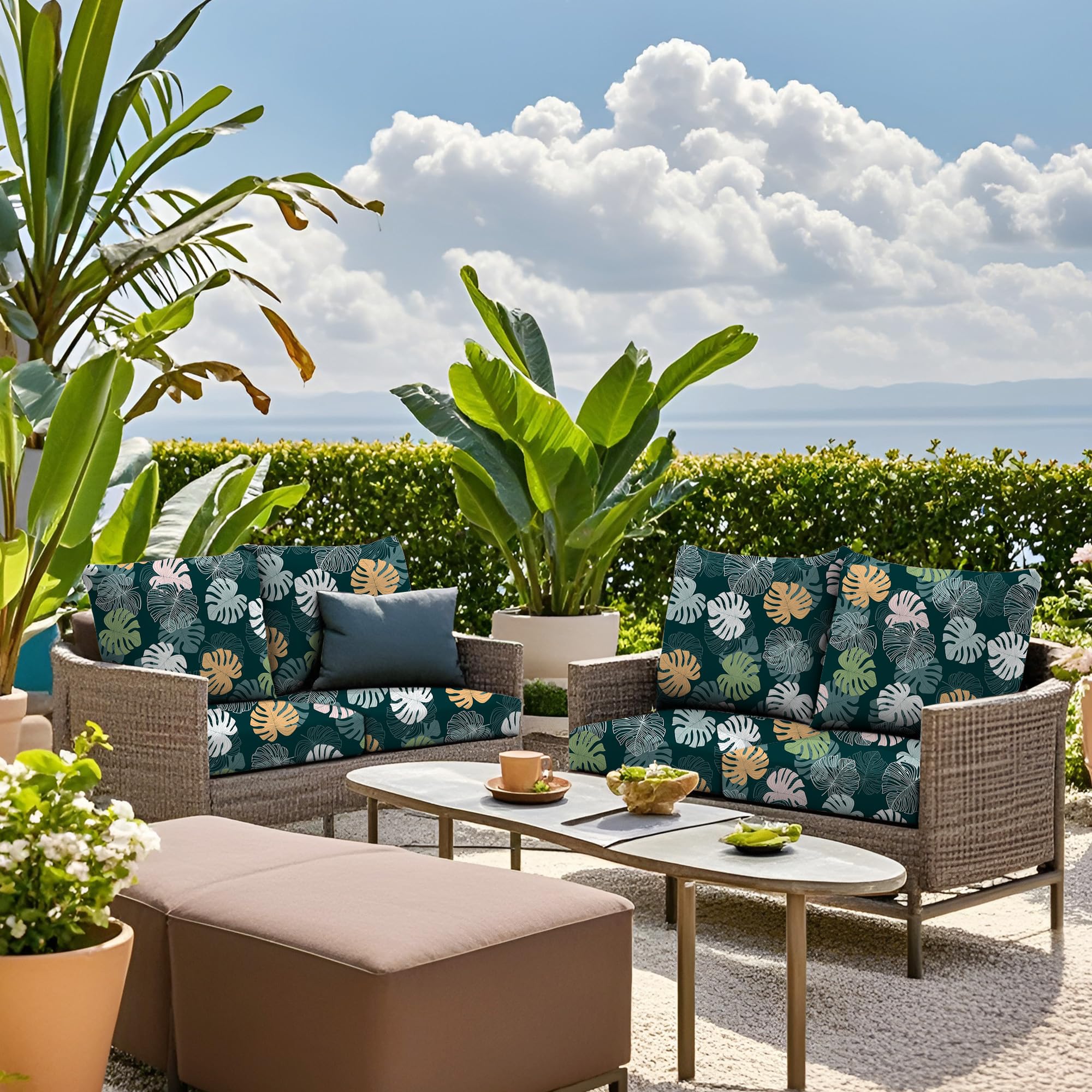 SUKAIKEQA lifestyle image of patio with covers adding coordinated style