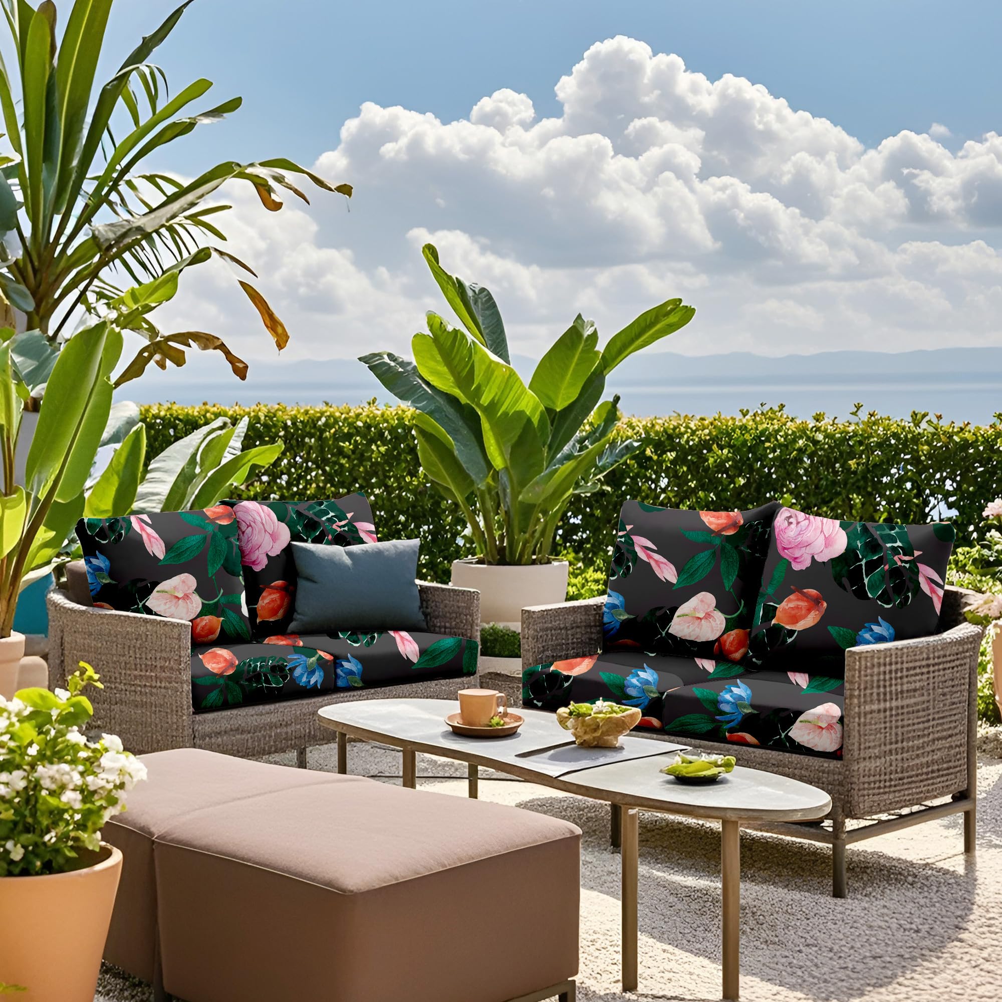 SUKAIKEQA outdoor patio with covers installed showing coordinated decor and protective benefit
