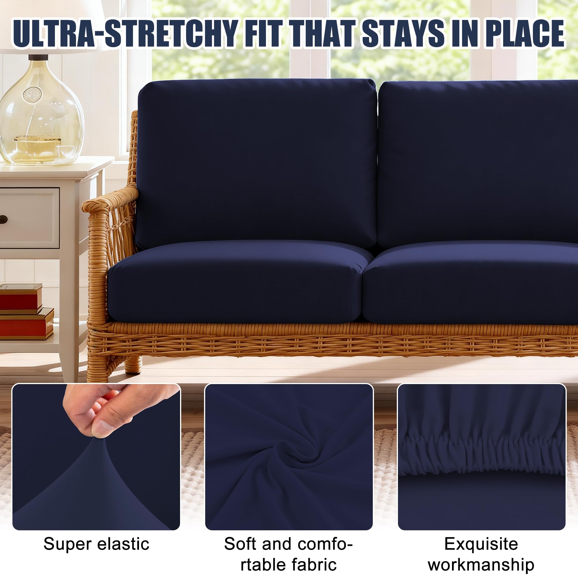 SUKAIKEQA seat cover installed on outdoor sofa demonstrating refreshed look