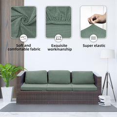 SUKAIKEQA seat cover applied on outdoor couch demonstrating snug fit