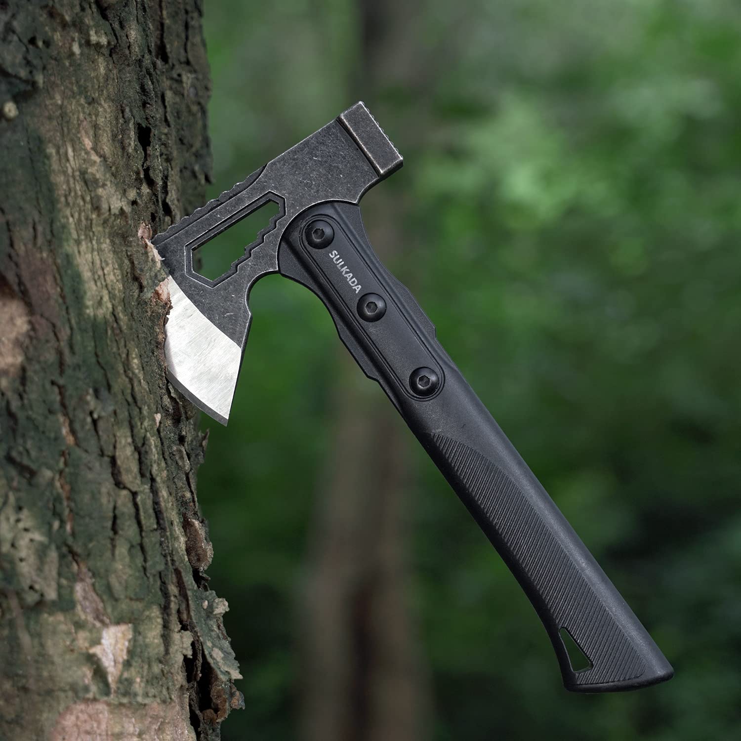 SULKADA hatchet in use chopping wood at campsite benefit: efficient kindling prep