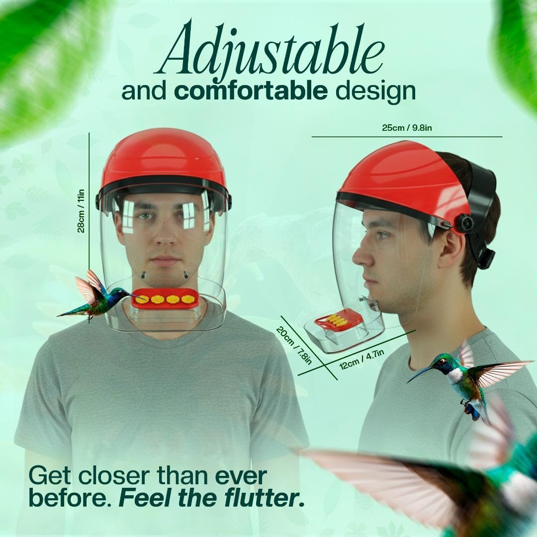 Sult&co in-use backyard shot with wearer and hummingbirds for hands-free observation
