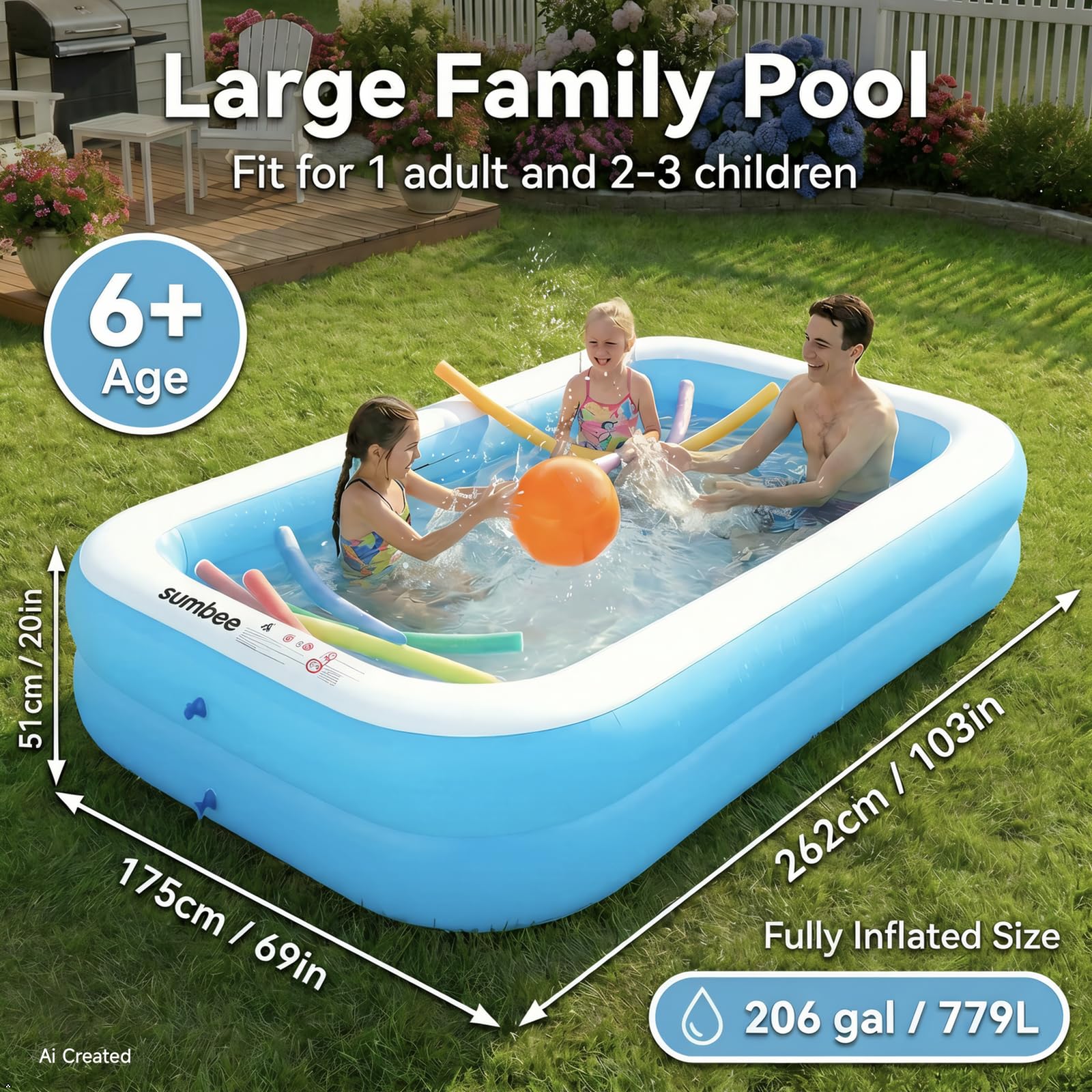 Sumbee family enjoying pool in backyard highlighting roomy capacity